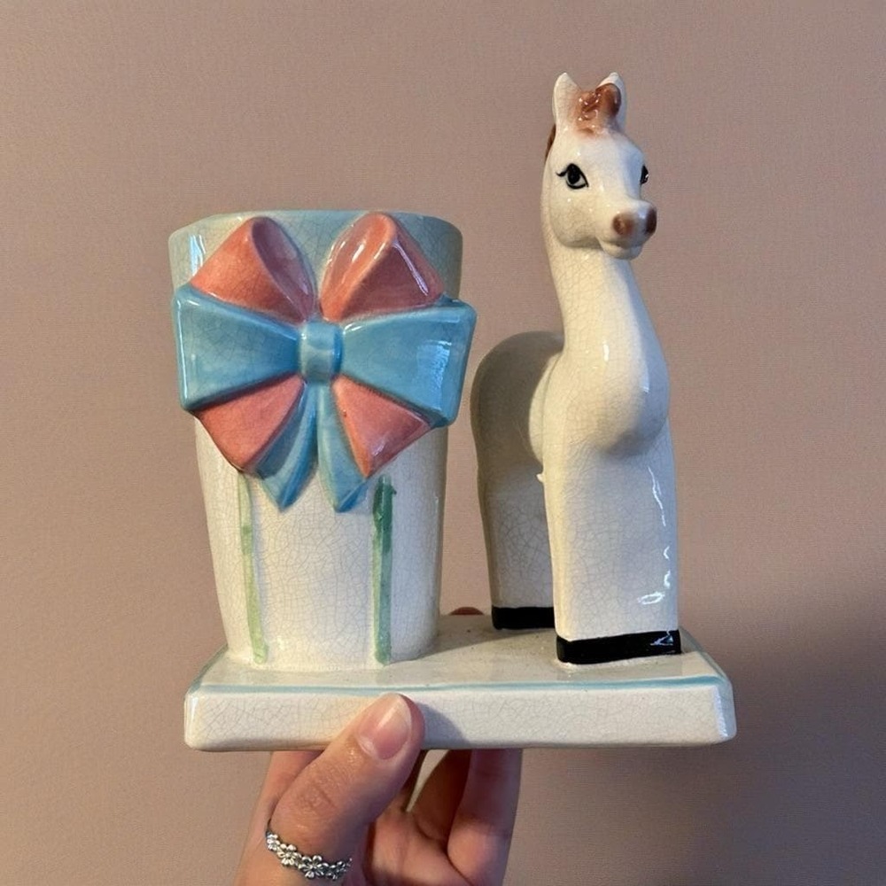 Vintage MCM Crackle Horse Planter Cottagecore Shelf Decor Figurine USA Pottery - Picture 3 of 10